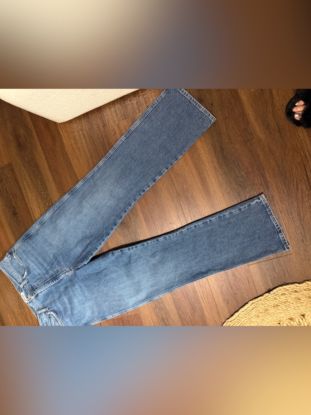 AGOLDE “Pinch Waist” high kick crop summer medium wash denim straight jeans $259 - Picture 3 of 9